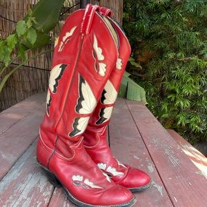 Tony Lama Women’s Vintage Red Butterfly Cowgirl Boots